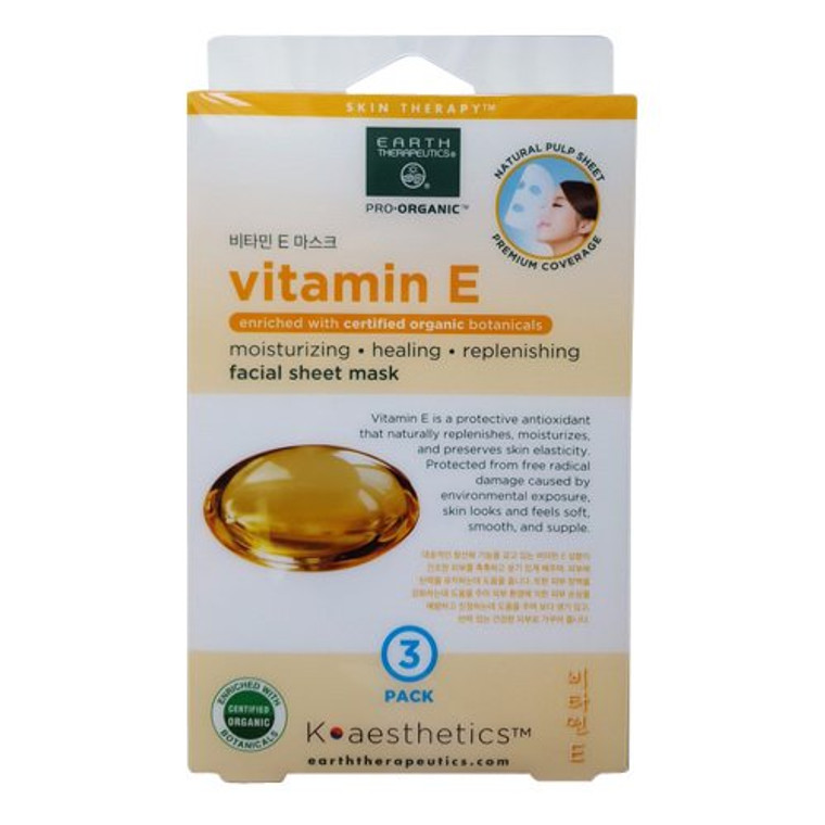 Earth Therapeutics Vitamin E Facial Sheet Mask Pack, 3 Ea
