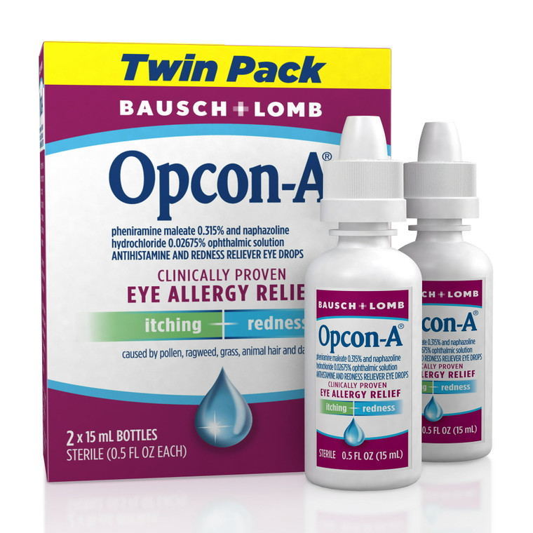 Bausch and Lomb OpconA Itching and Redness Allergy Relief Eye Drops Twin Pack 0.5Oz (15ml)