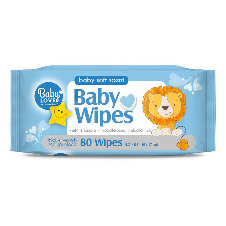Baby Love Soft Scent Baby Wipes Alcohol Free Thick and Velvety Soft Spunlace 80Ea, Pack of 12