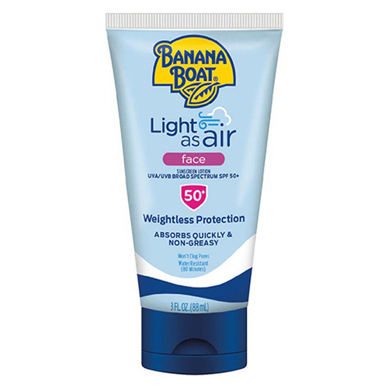 Banana Boat Light as Air Face Sunscreen Lotion SPF 50 Plus Absorbs Quickly and Non Greasy 3Oz (88ml)