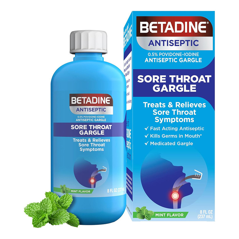 Betadine Antiseptic Gargle for Sore Throat Relief and Oral Hygiene 8Oz (237ml)