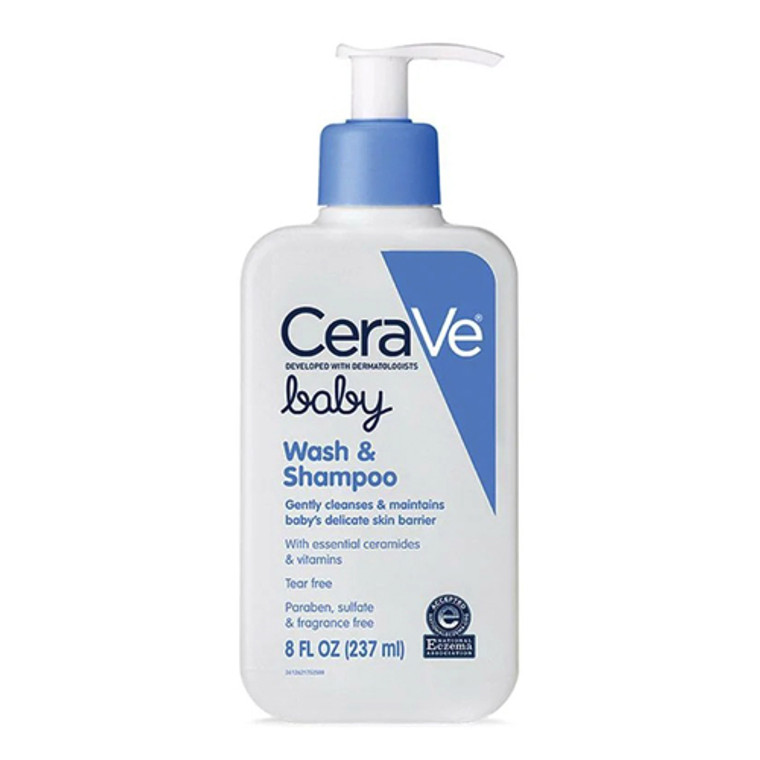 CeraVe Baby Wash and Shampoo Tear Free with Essential Ceramides Fragrance Free, 8 oz