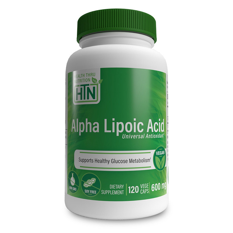Health Thru Nutrition Alpha Lipoic Acid 600 mg Vegecapsules Antioxidant and Glucose Metabolism Support 120Ea