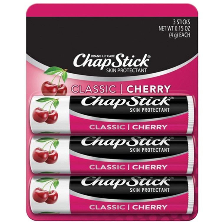 ChapStick Classic Moisturizer and Skin Protectant Cherry Lip Balm, 0.15 Oz, 3 Sticks