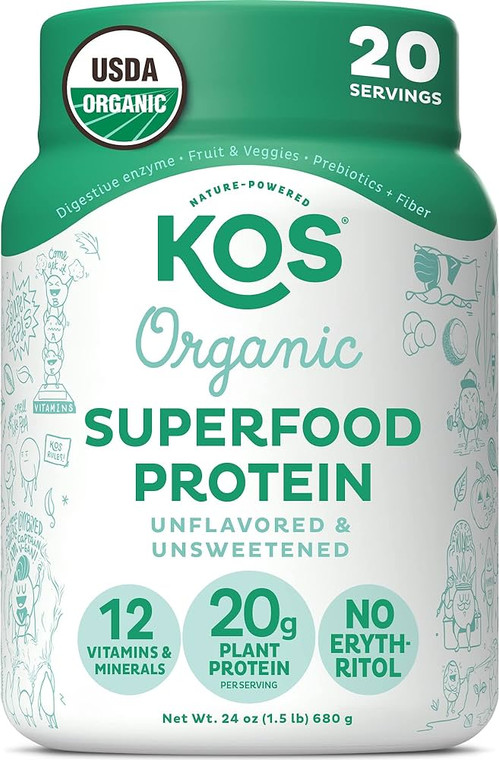 KOS Nature Powered Organic Plant Protein Unflavored and Unsweetened, 24 Oz