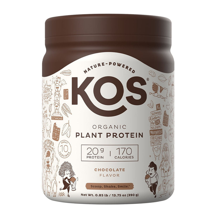 KOS Nature Powered Organic Plant Protein Powder, Chocolate Flavor, 13.75 Oz