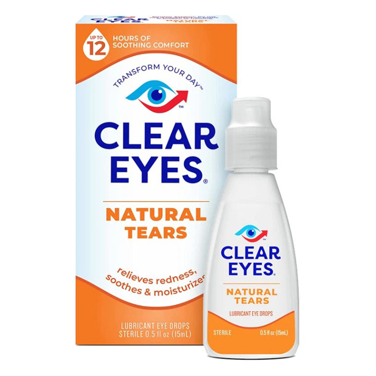 Clear Eyes Natural Tears Lubricant Eye Drops Hydrating Formula 0.5Oz (15ml)