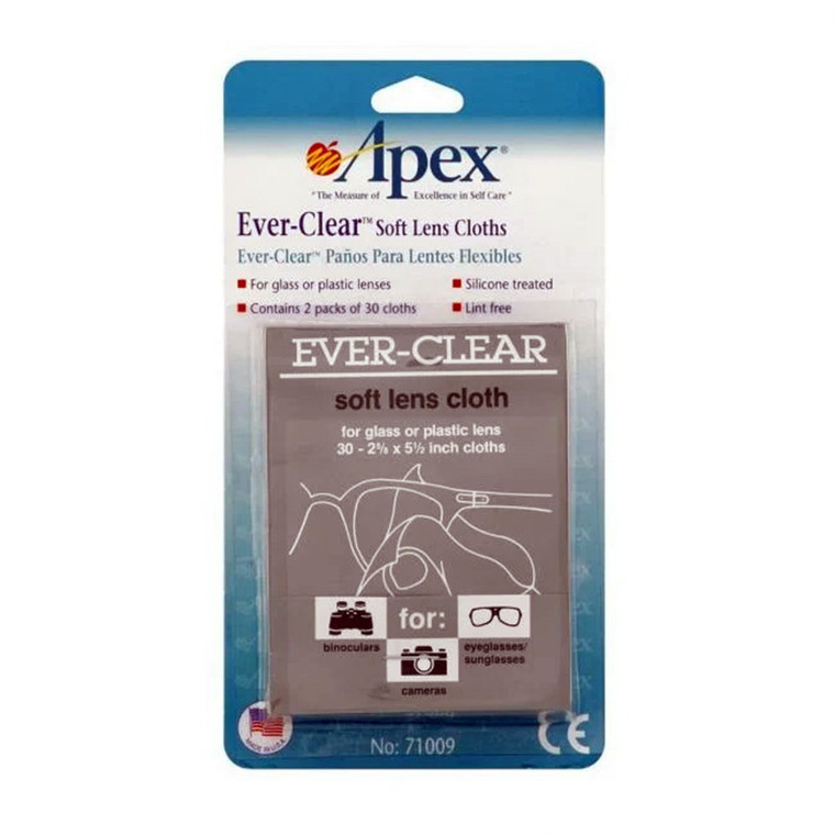 Apex Ever Clear Soft Lens Cloths for Safe Cleaning of Eyeglasses and Lenses 25Ea