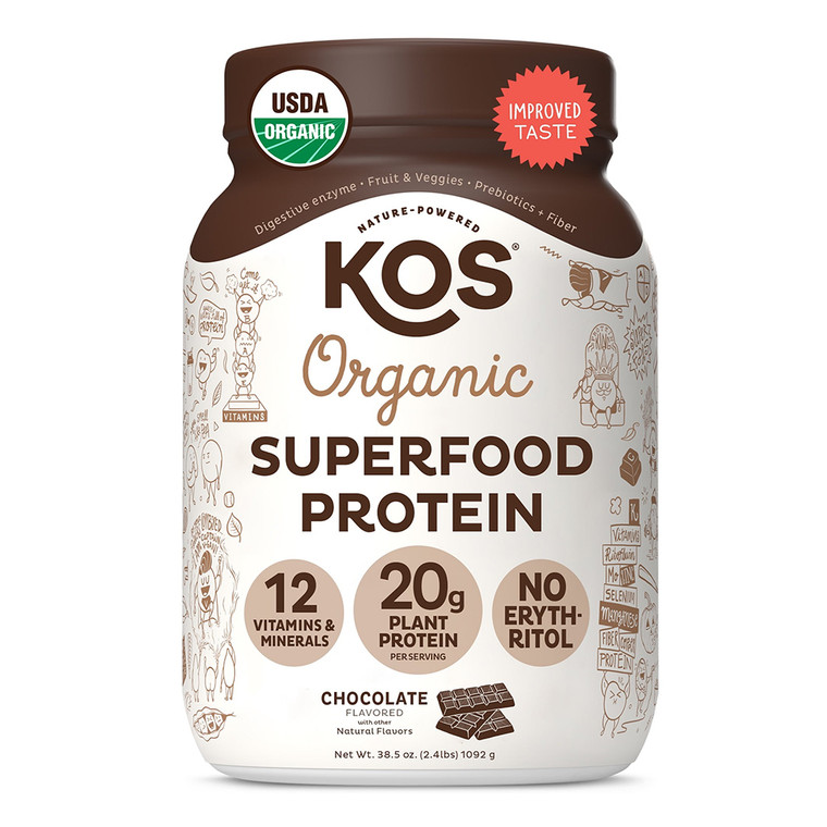 KOS Organic Superfood Protein Powder Chocolate Flavor 38.5Oz (1092g)