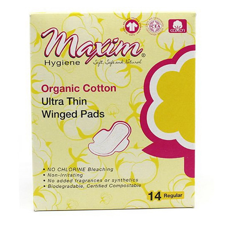 Maxim Organic Cotton Ultra Thin Winged Pads Regular, 14 Ea