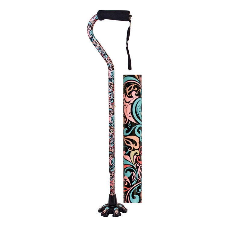 Essential Medical Couture Offset Cane with Matching Standing Tip, Celebration Pattern, 1 Ea