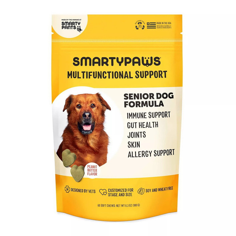 Smarty Paws Multifunctional Support Senior Dog Peanut Butter Flavor, 60 Ea