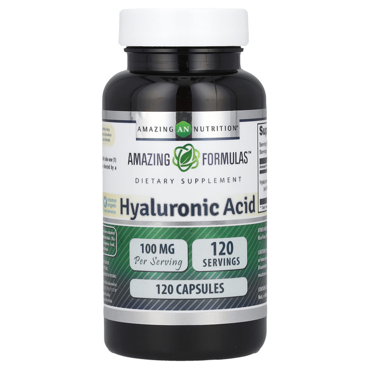 Amazing Nutrition Hyaluronic Acid Capsules 100mg for Joint and Skin Hydration Support 120Ea
