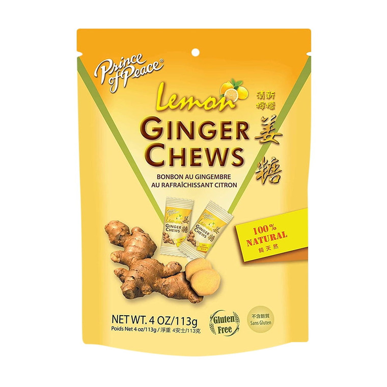 Prince of Peace 100% Natural Ginger Chews Candy with Lemon, 4 Oz