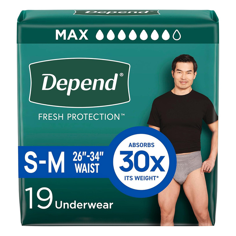 Depend Fit-Flex Incontinence Underwear for Men, Maximum Absorbency, Small/Medium, 19 Ea