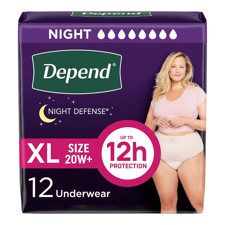 Depend Night Defense Underwear for Women Overnight Absorbency Size XL 12Ea