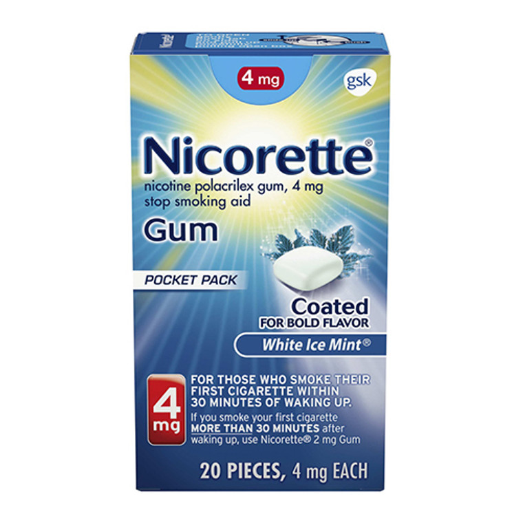 Nicorette 4mg Gum Stop Smoking Aid White Ice Mint, 20 Ea