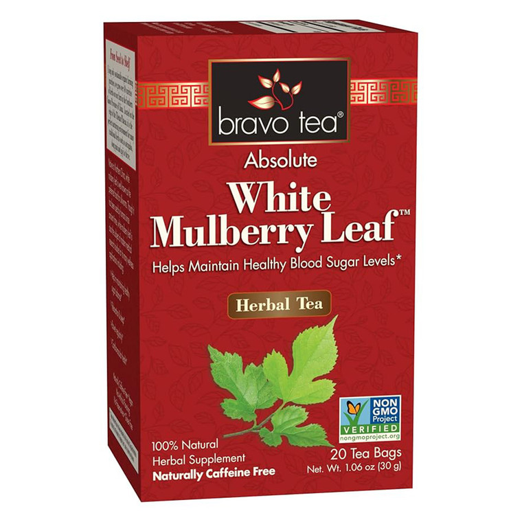 Bravo Tea Absolute White Mulberry Leaf Herbal Tea Bags Helps Maintain Healthy Blood Sugar Levels 20Ea
