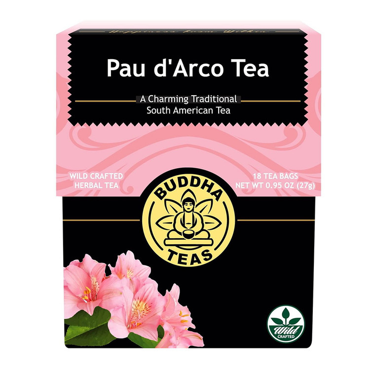 Buddha Teas Pau D Arco 100 Percent Organic Herbal Tea Bags, 18 Ea