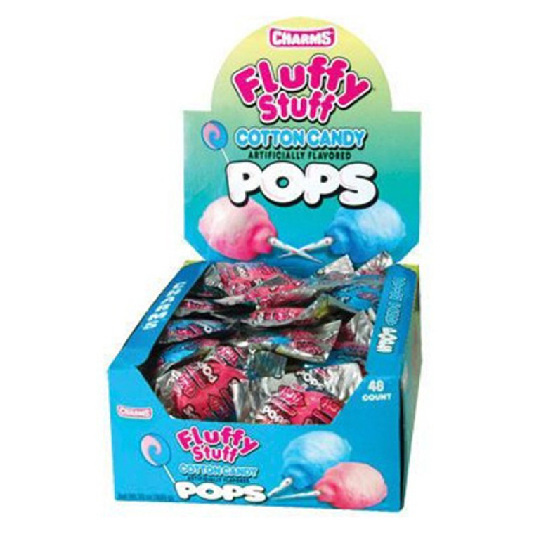 Charms Fluffy Stuff Cotton Candy Pops - 48 Lollipops/Box