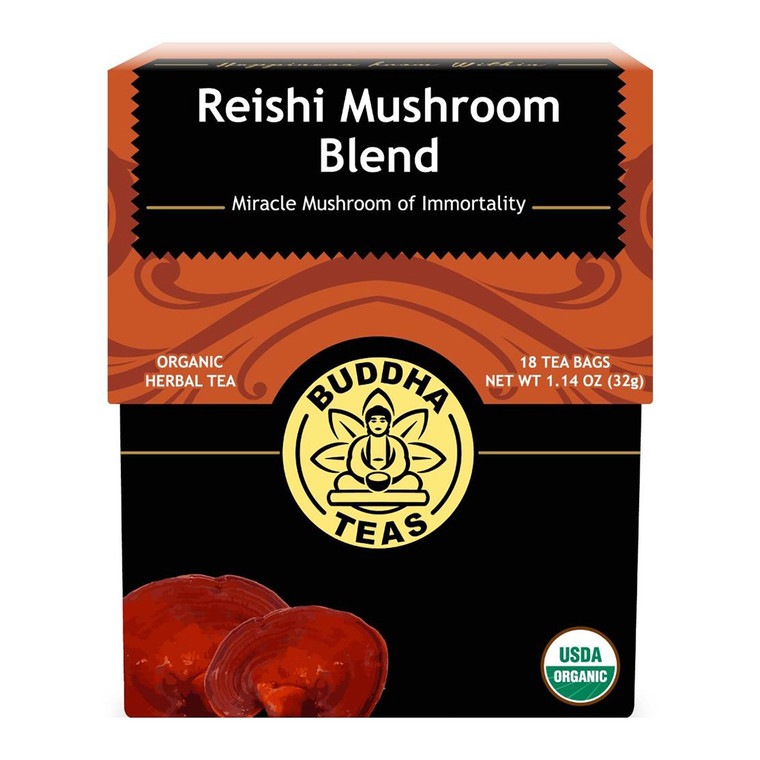 Buddha Teas Organic Reishi Mushroom Blend Tea Bags Supports Heart Health 18Ea