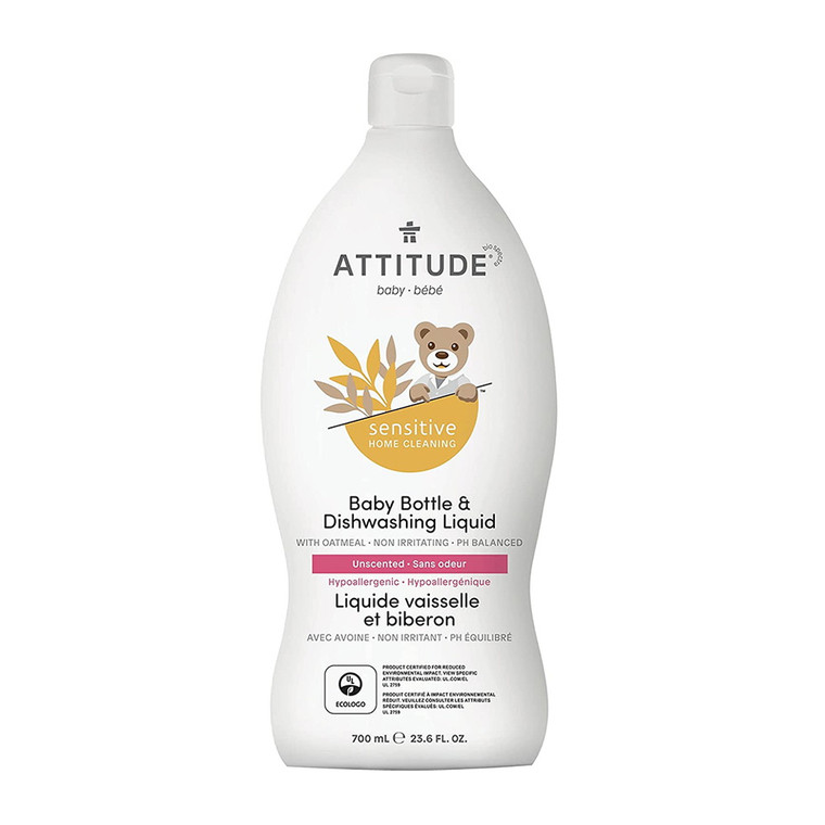 Attitude Hypoallergenic Baby Bottle & Dishwashing Liquid, Fragrance Free, 23.6 Oz