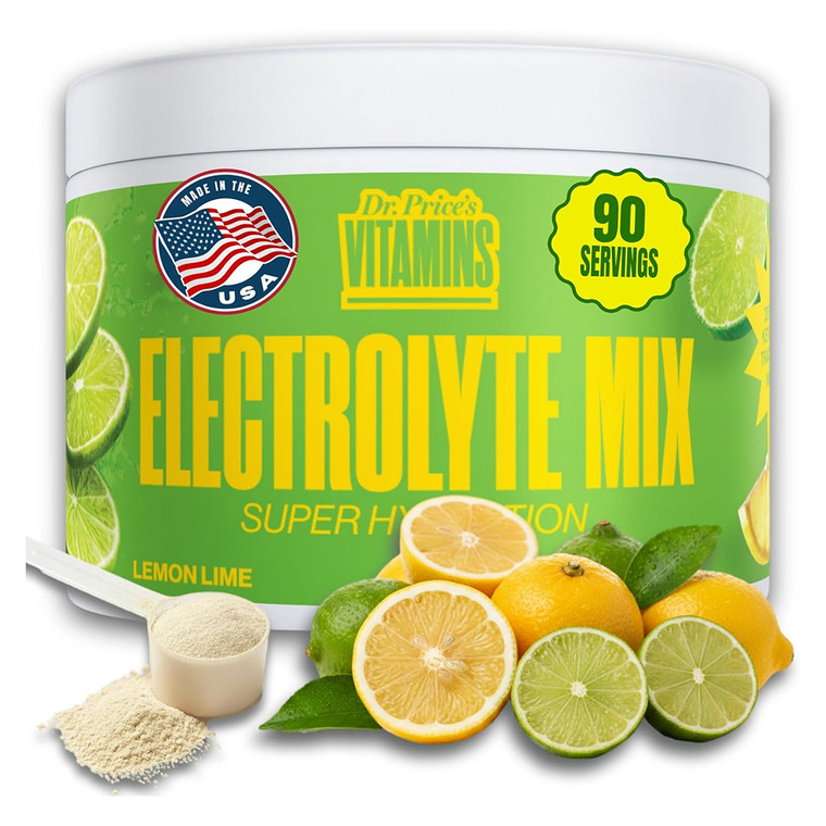 Dr Prices Vitamins Electrolyte Mix Lemon Lime Super Hydration Formula Powder Minerals Manganese for Hydration Energy and Recovery 8.5Oz (243g)