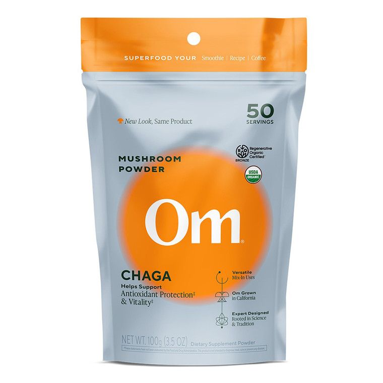 Om Organic Chaga Mushroom Powder Support Antioxidant Protection and Vitality 3.5Oz (100g)