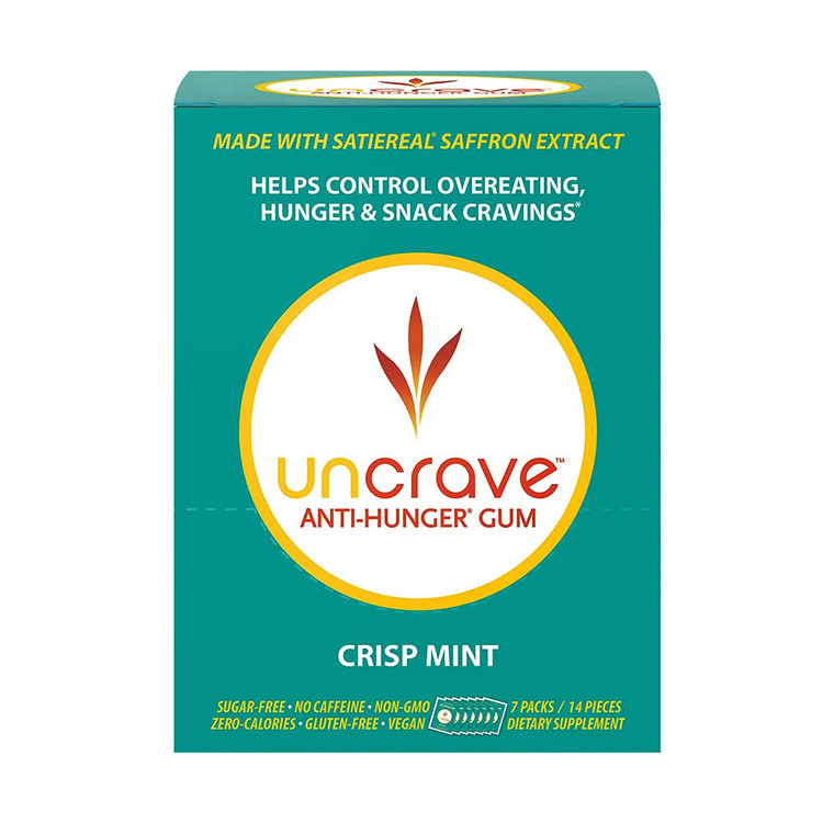 UnCrave Anti-Hunger Gum Crisp Mint with Saffron Extracts, 14 Pieces