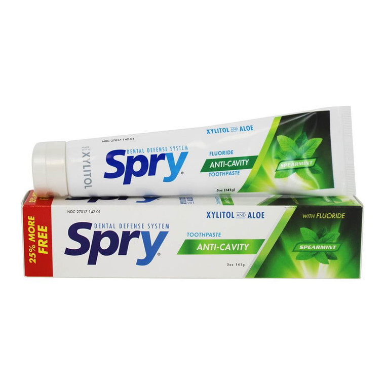 Spry Xylitol Toothpaste with Fluoride, Natural Spearmint, Anti-Cavity, 5 Oz