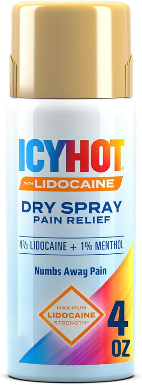Icy Hot Lidocaine Plus Menthol Dry Spray Pain Relief Maximum Strength 4Oz (113g)