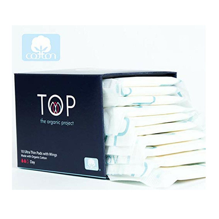 Top the Organic Project Cotton Ultra Thin Regular Pads with Wings, 10 Ea