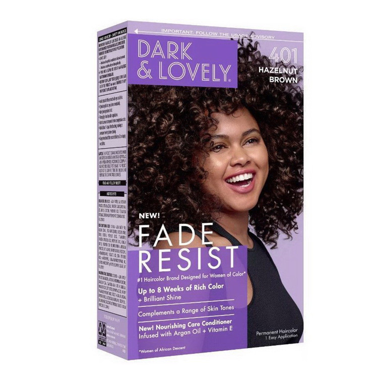 Dark and Lovely Fade Resist Rich Conditioning Color Hazelnut Brown 401 Hazelnut Brown Hair Color with Argan Oil and Vitamin E Helps to Nourish Detangle and Smooth Hair Kit 1Ea