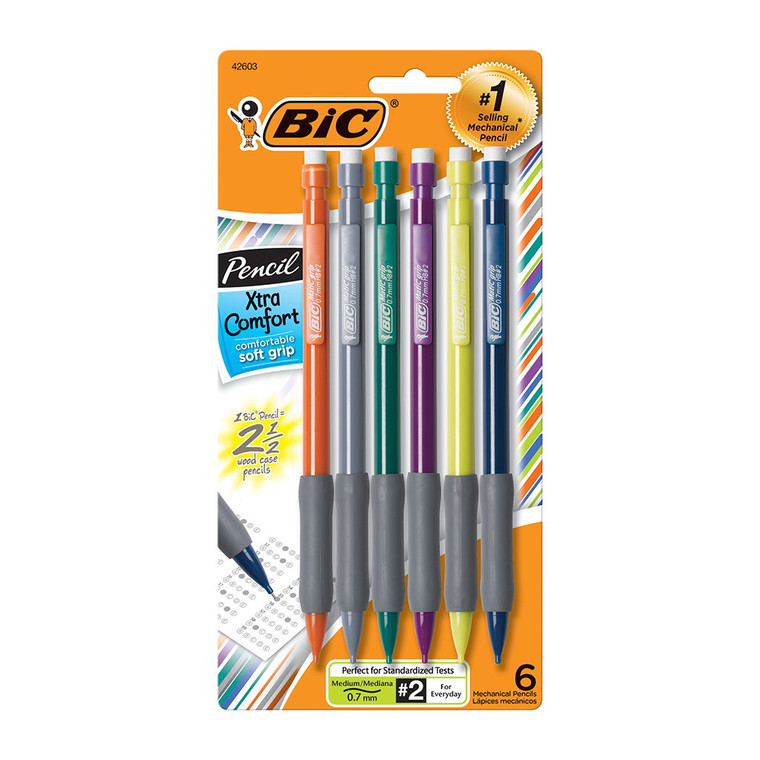 BIC Xtra Comfort Soft Grip Mechanical Pencils 0.7mm Multicolor, 6 Ea