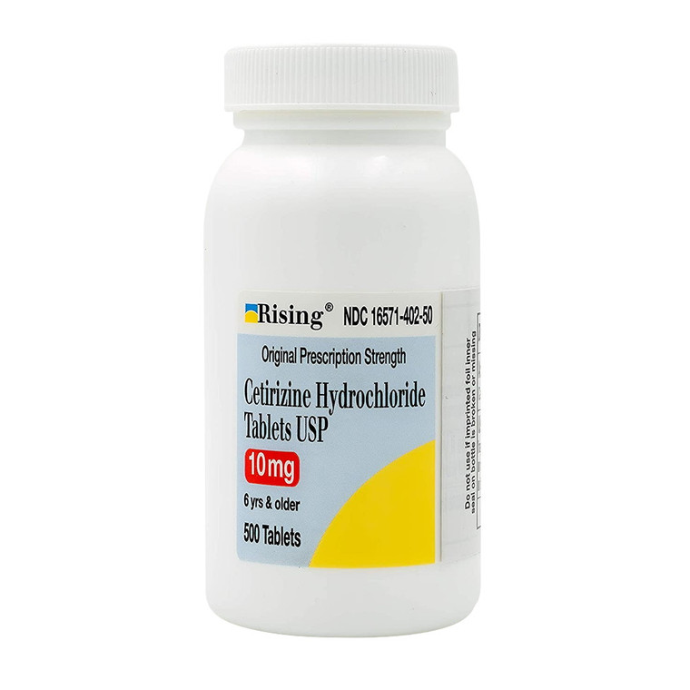 Rising Pharma Original Strength Cetirizine Hydrochloride USP 10 mg Tablets, 500 Ea