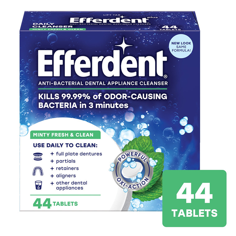 Efferdent Minty Fresh and Clean Anti Bacterial Denture Cleanser Tablets for Odor Control 44Ea