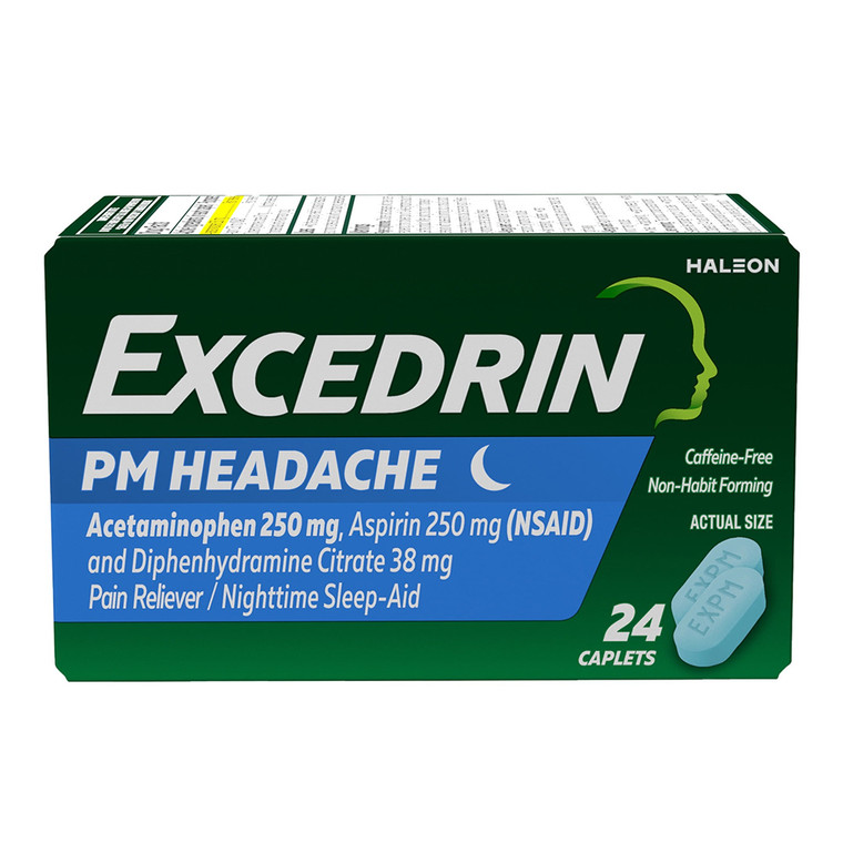 Excedrin PM Headache Caplets for Nighttime Pain Relief and Sleep Aid 24Ea