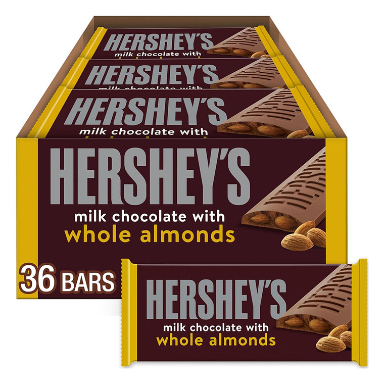 Hersheys Milk Chocolate Bars with Almonds for Snacking Sharing and Baking 1.45Oz (41g) 36Ea
