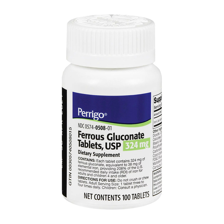 Perrigo Ferrous Gluconate USP 324mg Tablets, 100 Ea