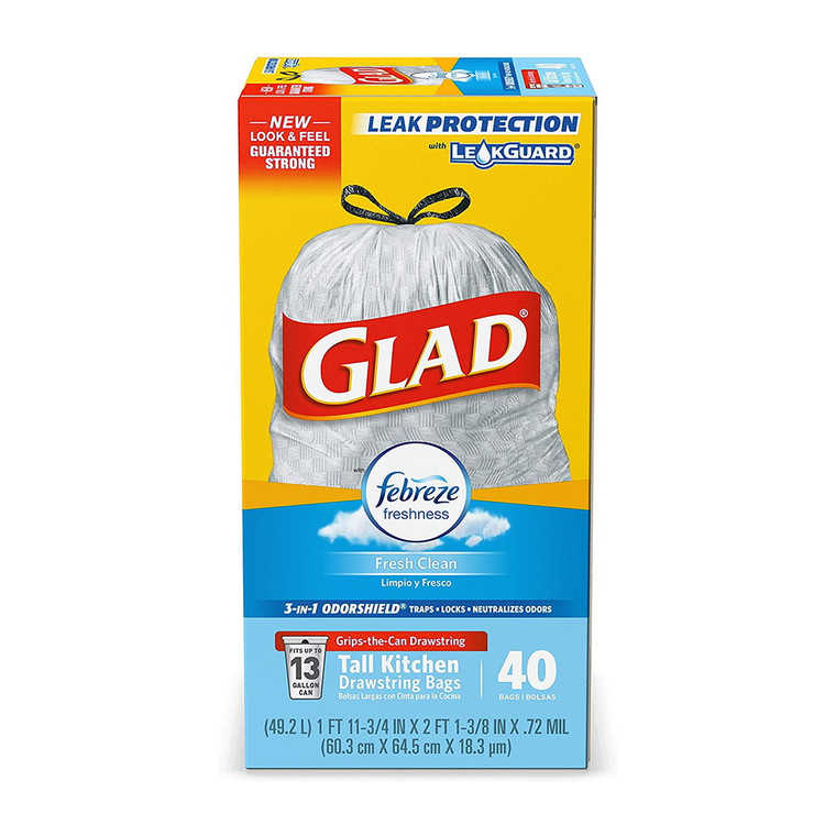 Glad OdorShield Tall Kitchen Drawstring Trash Bags, 40 Ea