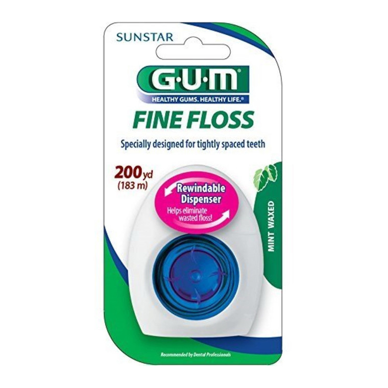 Sunstar Gum Fine Floss Mint Waxed Rewindable Dispenser 200 Yards, 1 Ea