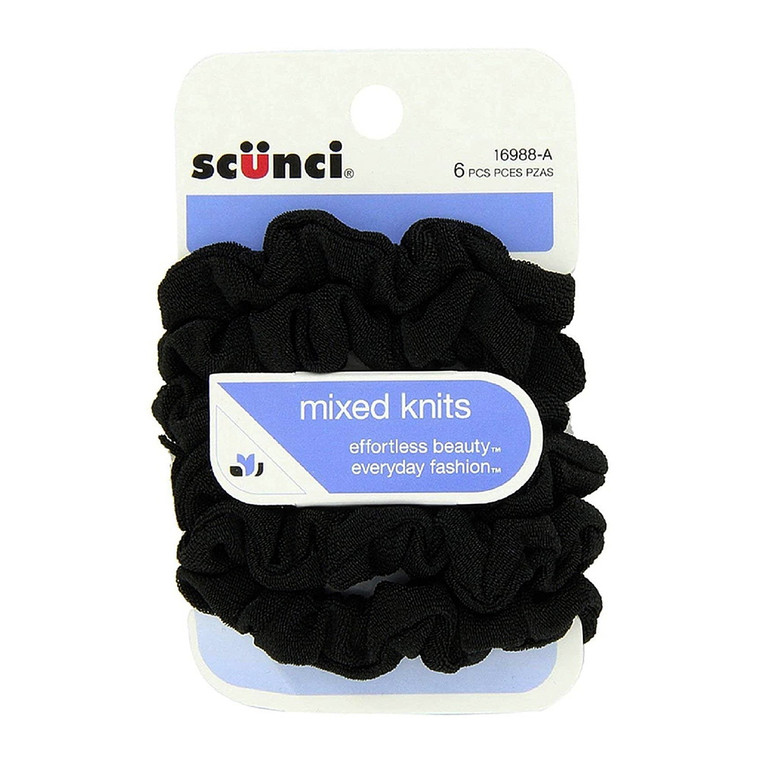 Scunci Mixed Knits Black Mini Twisters, 6 Ea