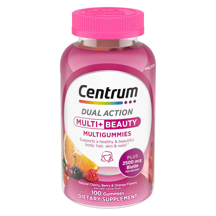 Centrum Multivitamin Dual Action Multi Plus Beauty Multigummies for Womens Fruit Flavors Gummies Support Hair Skin Nails and Body 100Ea