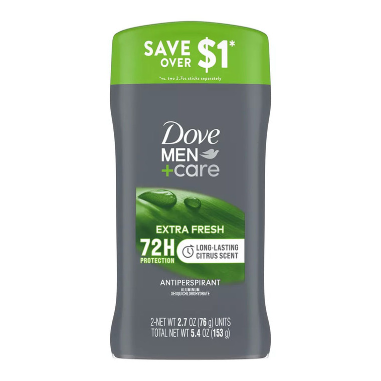 Dove Men Plus Care 72-Hour Antiperspirant Deodorant Stick, Extra Fresh, 2.7 Oz
