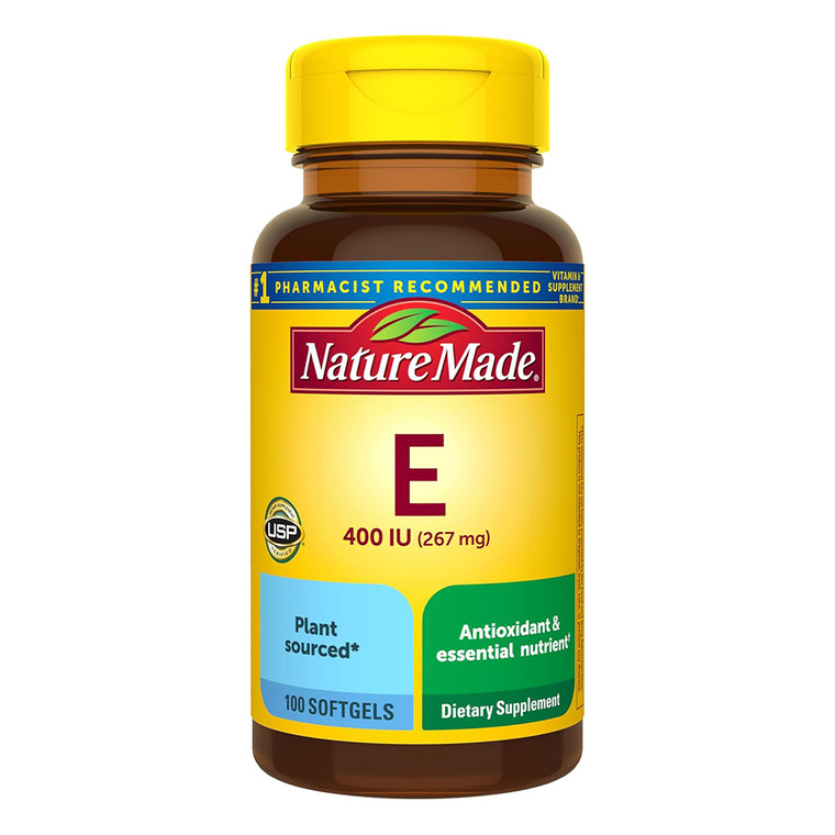 Nature Made Vitamin E 400IU 267mg Plant Sourced Antioxidant and Essential Nutrient Softgels 100Ea
