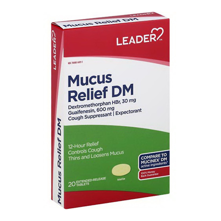 Leader Mucus Relief DM 600 mg Cough Extended Release Tablets, 20 Ea