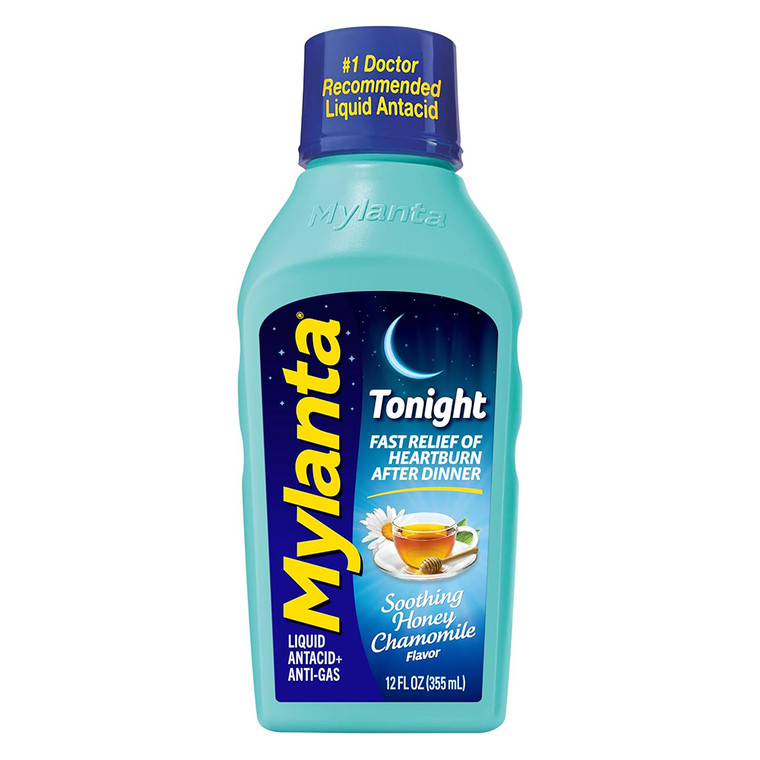 Mylanta Tonight Liquid Anti Gas Soothing Honey Chamomile Flavor for Relief Heartburn 12Oz (355ml)