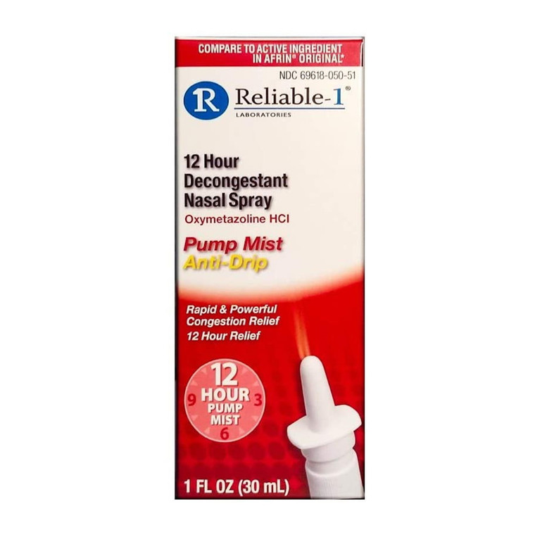 Reliable-1 12 Hour Decongestant Nasal Spray Oxymetazoline HCL, 1 Oz