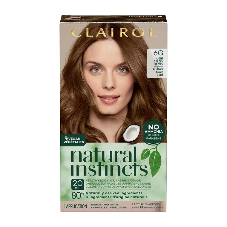 Clairol Natural Instincts Demi-Permanent Hair Color Kit, 6G Light Golden Brown, 1 Ea