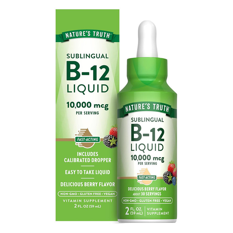 Natures Truth Sublingual B12 10000mcg Liquid Natural Berry Flavor Support Nervous System 2Oz (59ml)